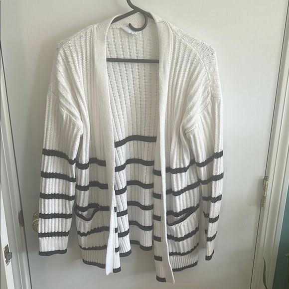 Time and Tru Sweaters - Striped White and Blue Women's Cardigan